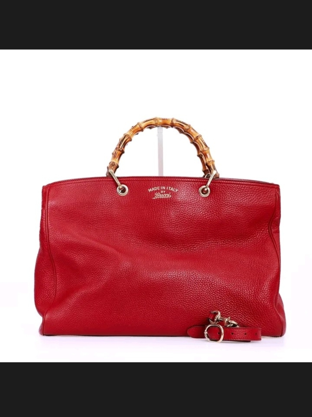 Gucci Red Leather Tote with Bamboo Handles